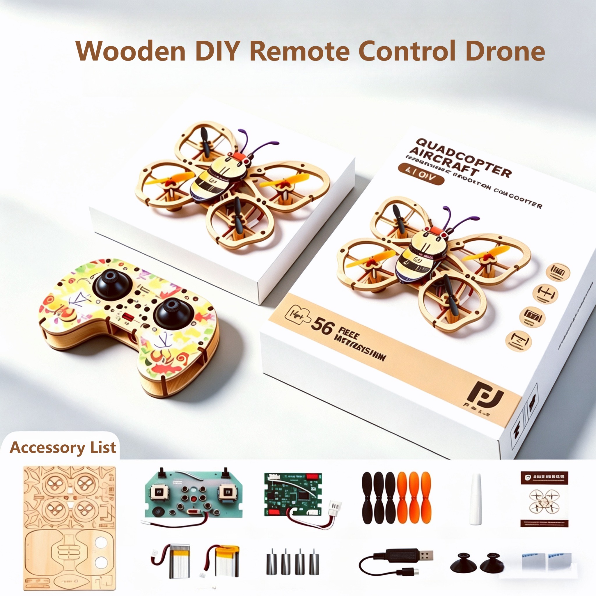 2026 New Wooden DIY Assembled  - Drone With Rc Remote ulasan dan harga